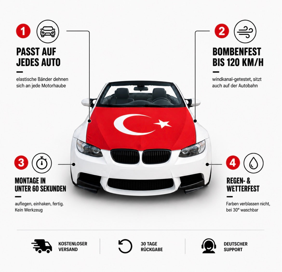 Türkei Motorhauben Flagge